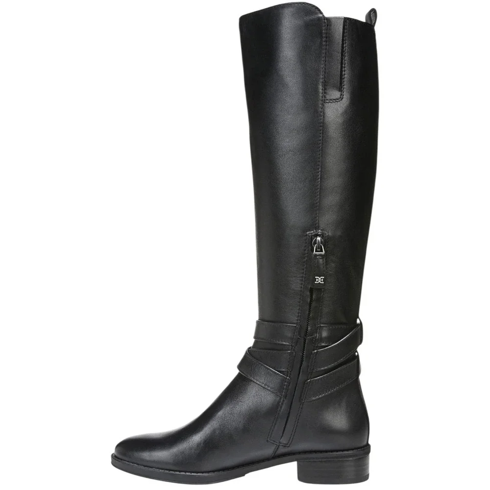 Sam Edelman Wide Calf Black Leather Buckle Tall Boots Women US 9.5  Riding Boots